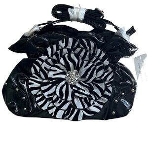 Chic Black and White Zebra Flower Shoulder Bag
